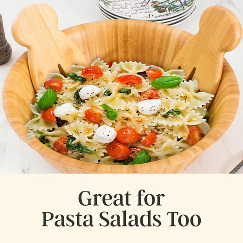 Vista 5 de Edward manos de ensalada, cubiertos para servir ensalada 100 % de bambú, manos para ensalada original, Paquete de 1, Amarillo