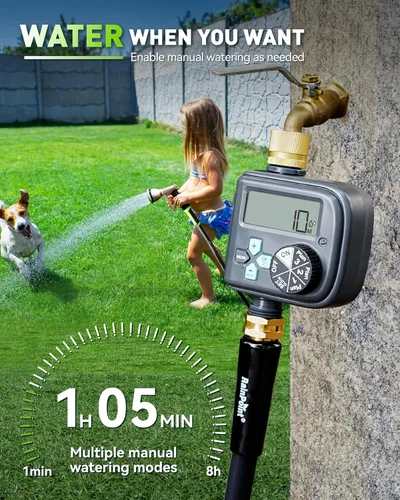 Vista 5 de RAINPOINT Temporizador de aspersor con 3 programas diferentes, temporizador de manguera impermeable, entrada de latón con retardo de lluvia, sistema
