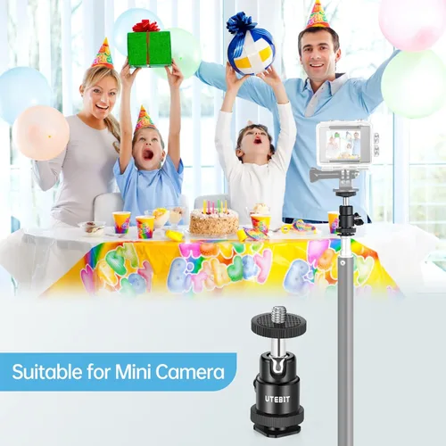 Vista 7 de UTEBIT Paquete de 2 soportes de trípode universales de 1/4 pulgadas con cabeza de bola giratoria, adaptador de base de montaje giratorio de 360