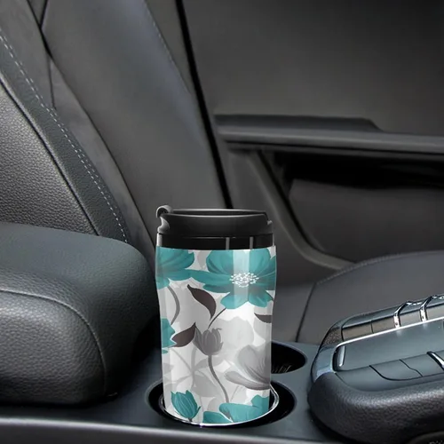 Vista 6 de Teal Grey And White Floral Coffee Cup Hot Coffee Travel Mug Reusable Iced Coffee Cups Double Heat Insulation Coffee Mug with Leak-Proof Lid Stylish