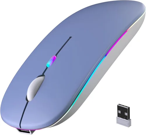 Vista 11 de Mouse inalámbrico Bluetooth, recargable, LED, silencioso, diseño ultradelgado (Bluetooth 5.2 y receptor USB de 2.4GHz) Mouse de computadora