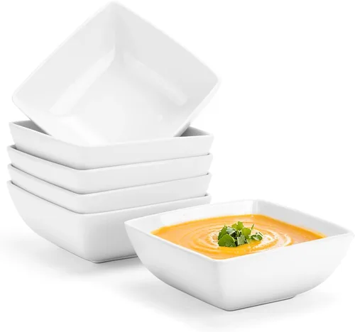 Tazones de sopa de porcelana, cuencos cuadrados de cereales de 28 onzas, juego de 6 Microwave Dishwasher Safe, Stackable, For Cereal Ramen Pasta