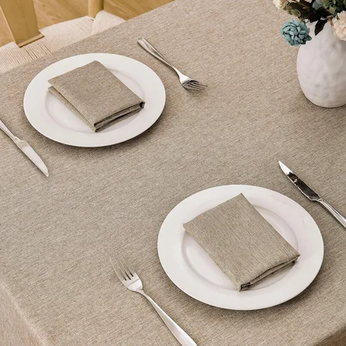 Vista 2 de Veblandy Mantel rectangular de lino texturizado, impermeable y resistente a las manchas, sin arrugas, tela decorativa estilo casa de campo