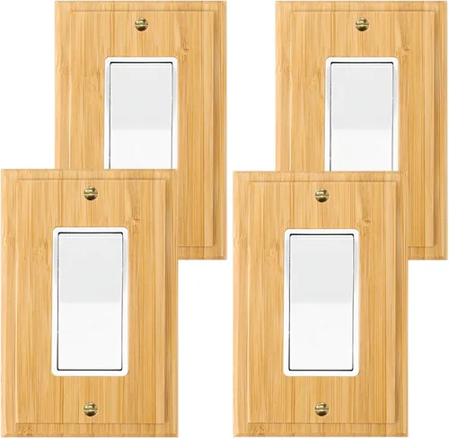 Vista 27 de Placa de interruptor de luz de palanca simple de madera maciza de 4.8 x 3.14 pulgadas, cubierta de interruptor de luz de calidad de madera cruda