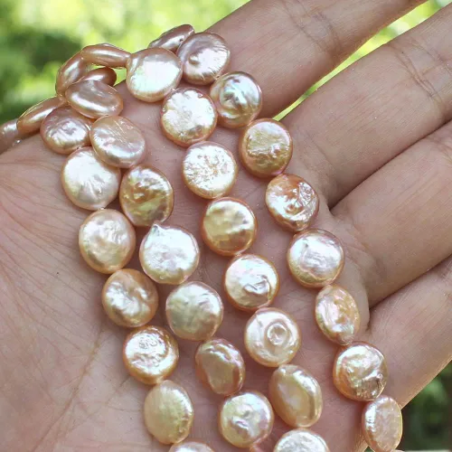 Vista 5 de SR BGSJ Botón de moneda natural de 0.433-0.472 in, blanco, rosa, morado, perlas de agua dulce, collar, pulsera, aretes, fabricación de cuentas