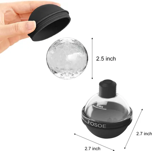 Vista 2 de Moldes de bola de hielo de silicona para whisky - Juego de 4 moldes redondos con tapas para cócteles, bourbon y bebidas