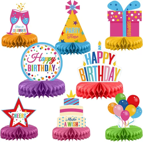 Vista 10 de Pajean 8 Piezas Centros de Mesa de Cumpleaños Azules y Negros con Diseño de Panal, Centros de Mesa Azules y Negros, Decoraciones, Cartel de Centro