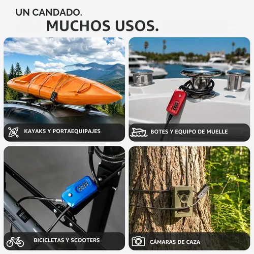 Vista 7 de Candado de cable pitón de 6 pies para bicicleta, bicicleta, scooter, bloqueo de cámara de sendero, candado de combinación de 4 dígitos, antirrobo