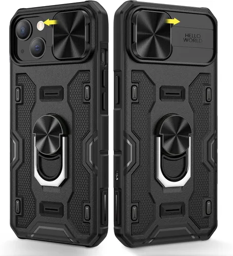 Caka Funda para iPhone 14 Plus, iPhone 14 Plus con cubierta de cámara y soporte con soporte de anillo giratorio de 360° incorporado, imán magnético,