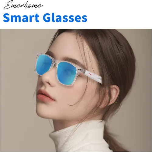 Vista 6 de Emerhome - Gafas inteligentes Bluetooth para hombres y mujeres con altavoces, control táctil, protección UV para exteriores y control de voz
