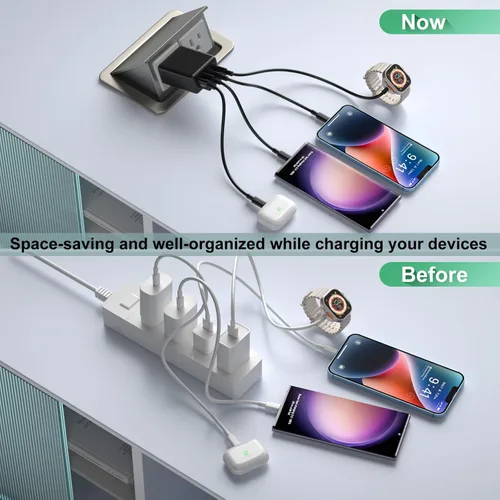 Vista 3 de Bloque de cargador USB C, paquete de 3 cargadores de pared USB C de 40 W de 4 puertos de carga rápida adaptador de corriente PD de doble puerto+QC