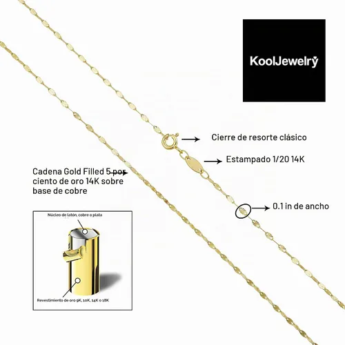Vista 2 de Kooljewelry Collar de cadena de eslabones de espejo de 0.059 in con relleno de oro amarillo de 14 quilates o oro blanco para mujer