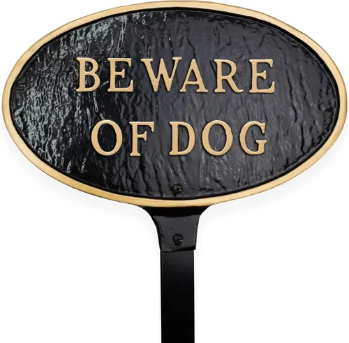 Montague Metal Products Placa ovalada pequeña de 6 x 10 pulgadas con estaca para césped, color negro y dorado