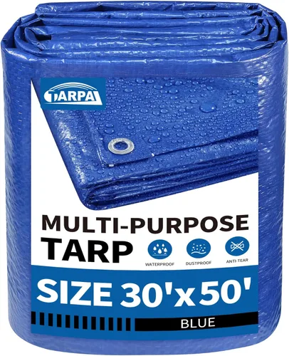 Vista 32 de TARPAL Lona azul de 6 x 6 pies, impermeable de 5 mil lonas pequeñas, cubierta protectora multiusos, cubierta de lona de polietileno para leña