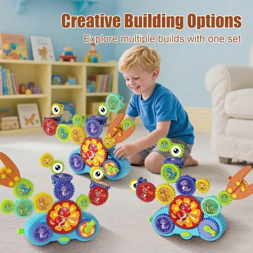 Vista 6 de STEM Gears Juguetes para niños a partir de 3 años, bloques de construcción de aprendizaje creativo, juego de 13 piezas de juguetes de construcción