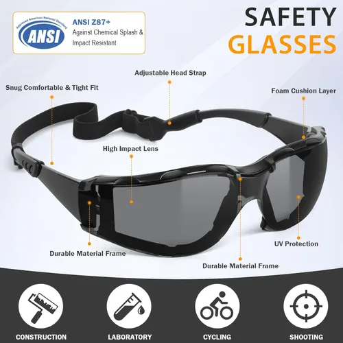 Vista 5 de Anti-Fog Safety Glasses - ANSI Z87.1 Certified, Scratch Resistant Eye Protection Glasses, UV400 Protection