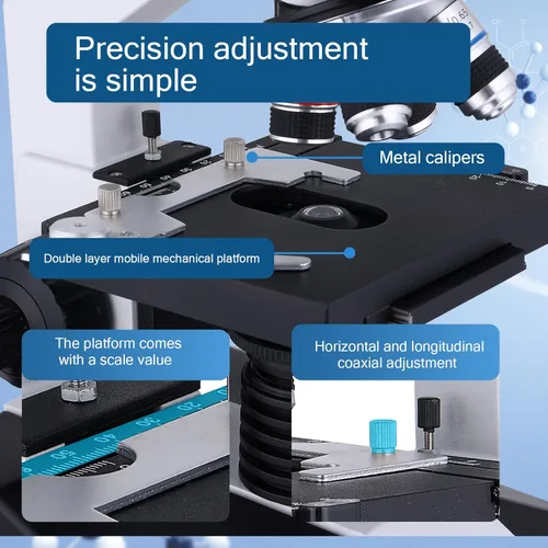 Vista 7 de Herwicm Microscopio trinocular compuesto 40X-5000X Ampliación, Microscopio profesional de grado de investigación, Dos niveles de iluminación LED