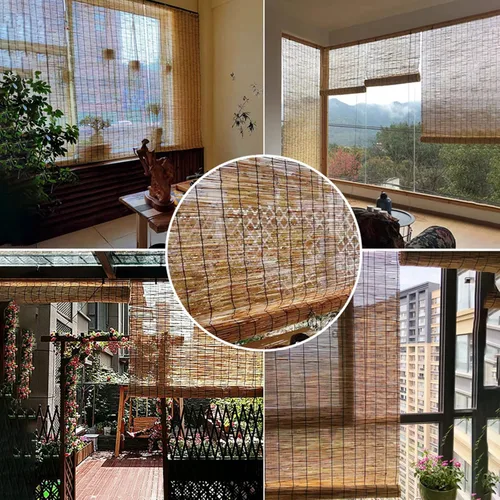 Vista 2 de Persiana enrollable de caña natural para interiores y exteriores, cortinas enrollables de bambú retro para ventana enrollable, tamaño personalizado