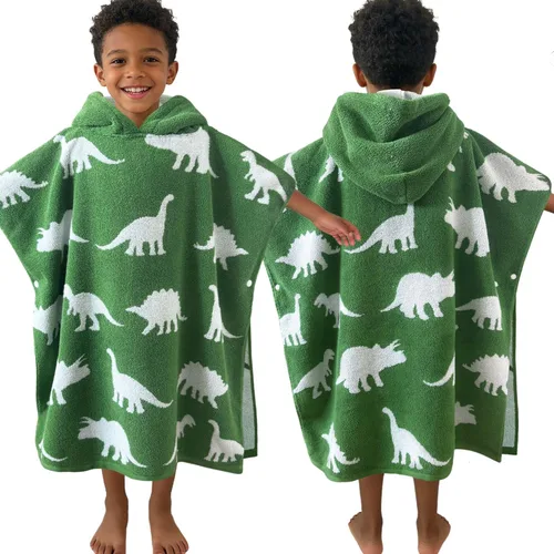 Vista 20 de VOOVA & MOVAS Poncho toallas para niños (4-8 años), de secado rápido, ligeras, absorbentes, de algodón, con capucha, bata para piscina, natación
