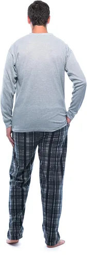 Vista 3 de #followme Conjunto de pijama para hombre con camiseta térmica Henley y pantalones de forro polar
