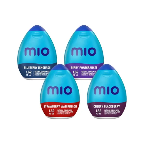 MiO Potenciador líquido de agua con sabor natural Cereza Mora, Limonada de Arándanos, Fresa Sandía y Granada de Bayas, Paquete de Variedad, Paquete