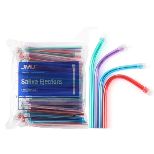 JMU Eyectores de saliva dentales desechables, 100 piezas, puntas de succión de evacuación flexibles, colores surtidos