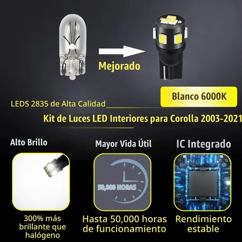 Vista 2 de Kit de 6 luces LED Corolla para interior Toyota Corolla 2003-2021 blanco 6000K paquete de iluminación LED interior + luces de matrícula, herramienta