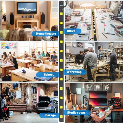 Vista 7 de 12 Outlet Long Power Strips Heavy Duty Garage Workshop Multi Wide Industrial Power Strip Surge Protector with 4ft Cord, ETL Certified, 1875W, Black