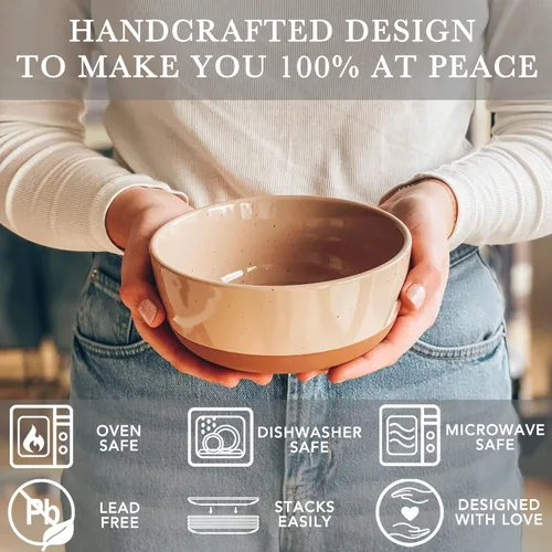 Vista 3 de Juego de 4 cuencos de porcelana, 25 onzas, aptos para microondas, lavavajillas y horno para sopa, cereales, etc.