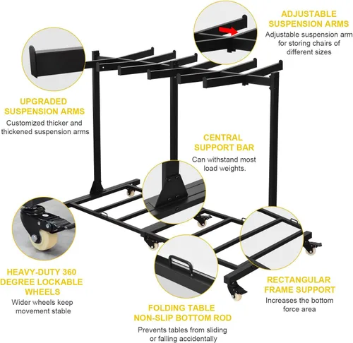 Vista 4 de Carrito de almacenamiento para silla plegable, mesa plegable gruesa y resistente, estantes plegables para almacenamiento con ruedas de goma