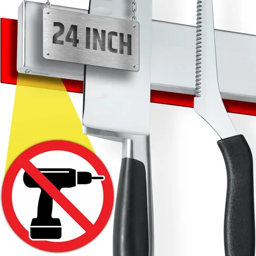 Adhesivo fuerte (sin taladro) Soporte magnético para cuchillos de pared, tira profesional de cuchillos de 24 pulgadas, no necesita tornillos, parte
