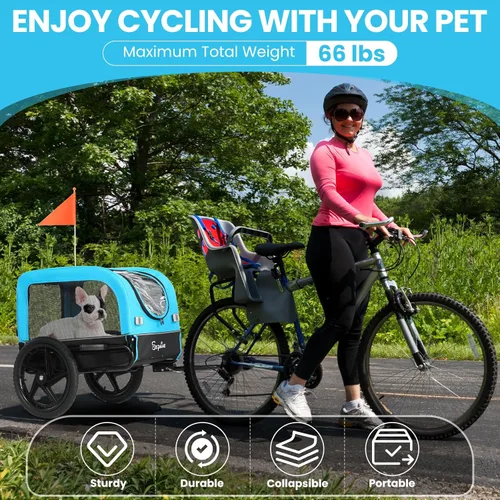 Vista 4 de Sepnine Remolque de bicicleta para perro, carrito de perro para bicicleta, adecuado para mascotas pequeñas y medianas, marco de carrito fácil