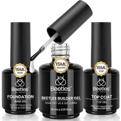 Vista 14 de Beetles Builder Gel & Gel Base y capa superior, 3 piezas de 0.3 onzas líquidas de gel de construcción para uñas, juego de acabado brillante y larga