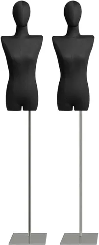 Vista 9 de Adjustable Female Dress Form Mannequin 2pcs, 57''-80'' Height, Detachable Head, Rectangle Metal Base for Clothing & Jewelry Display, Ideal for Black