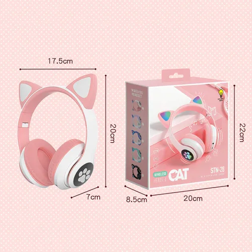 Vista 5 de Auriculares de oreja de gato Bluetooth 50 lindos auriculares de gato plegables de alta fidelidad efecto estéreo efecto de luz arcoíris efecto de luz