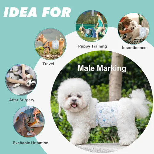 Vista 7 de Pañales desechables para perros machos, 20 unidades ajustables para perros machos con ajuste a prueba de fugas, pañales para cachorros, pañales