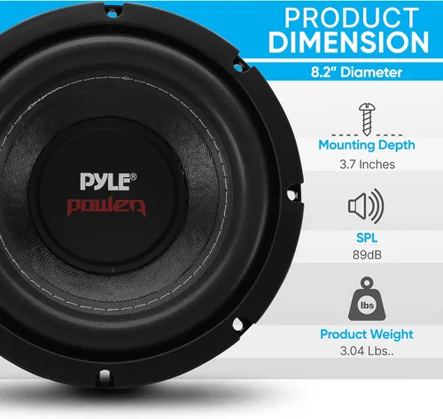 Vista 2 de Altavoz de graves de 4 ohmios doble de 1000 W y 10 pulgadas Pyle, 8" (20 cm)
