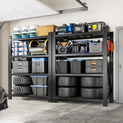 Vista 9 de FLEXIMOUNTS Estantería de Garaje de 60" de Ancho, Estantes de Almacenamiento de 5 Niveles Carga 1500LBS, Estantería de Garaje Ajustable Resistente