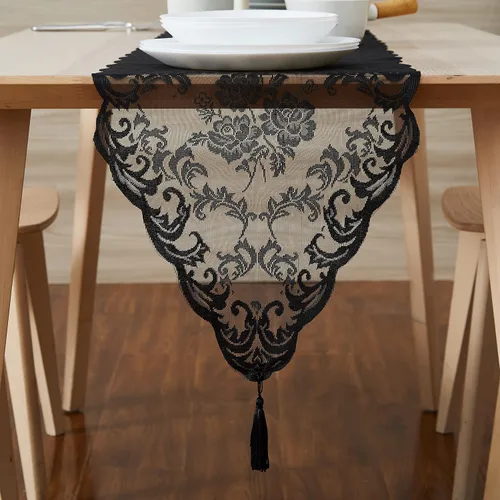 Vista 6 de Warm Home Designs Mantel Redondo Gótico. Cubierta de Mesa Circular Negra de 60 Pulgadas. Elegante Mantel Pequeño de Halloween con Diseño Floral