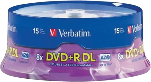 Verbatim DVD+R DL de 8,5 GB 8X AZO con superficie de marca - Paquete de 15 unidades, morado