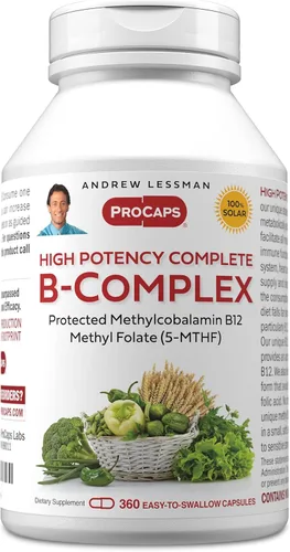 Vista 8 de ANDREW LESSMAN Complejo B de alta potencia 60 cápsulas - con altos niveles de complejo de folato y biotina, promueve el crecimiento celular