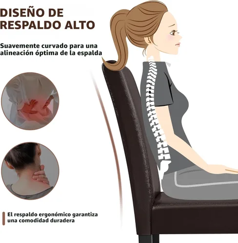 Vista 5 de Yaheetech Juego de 4 sillas de comedor de piel sintética con superficie impermeable y patas de madera para cocina, restaurante y sala de estar