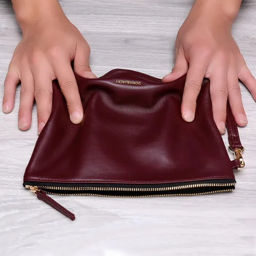 Vista 6 de DORIS&JACKY Bolso de mano de piel de cordero para mujer, cartera grande y suave de diseñador con correa..