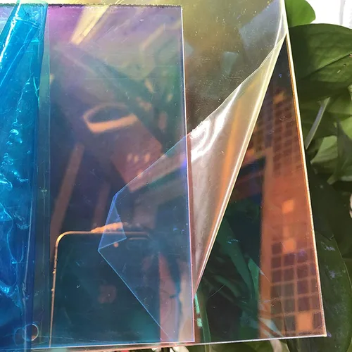 Vista 6 de 5 hojas cuadradas de acrílico (PMMA), lámina cuadrada de plexiglás iridiscente/radiante (dos lados similares al arco iris)
