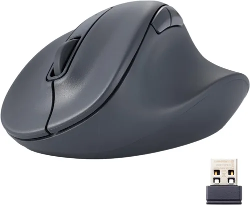 ELECOM Ratón inalámbrico de forma ergonómica, 2.4 GHz con mini receptor USB, clic silencioso, mano derecha 2000 DPI, 5 botones, sensor optocal, Negro