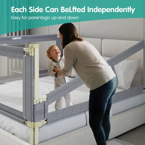 Vista 6 de Rieles de cama para niños pequeños, rieles de cama para bebé, protector de cama de altura ajustable con bloqueo de seguridad para niños, ajuste