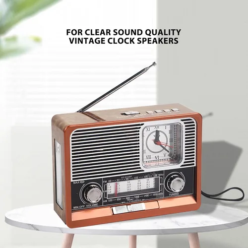 Vista 9 de Radio vintage multifuncional AM FM SW banda reloj linterna retroaltavoz con linterna LED, función de reloj, aspecto vintage para el hogar viajes