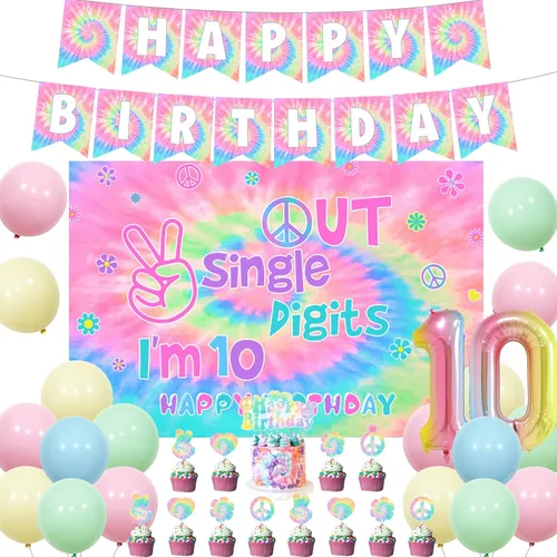 Decoraciones de cumpleaños de 10 años para niñas, diseño de macarons pastel con texto en inglés «I'm 10» «Peace Out», globos de fondo de 10 años con