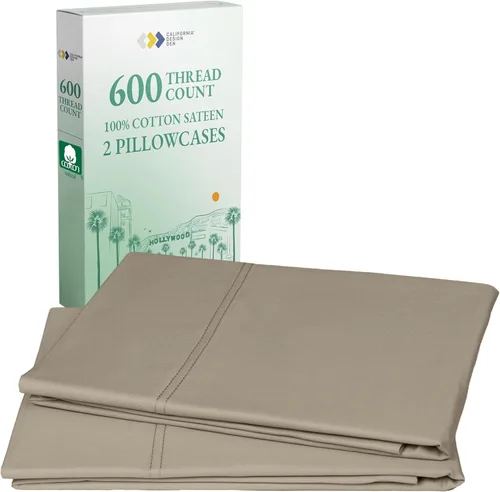 Vista 23 de California Design Den - Juego de 2 fundas de almohada lujosas y suaves con calidad de hotel, 100 % algodón, 600 hilos, fundas frescas para almohadas