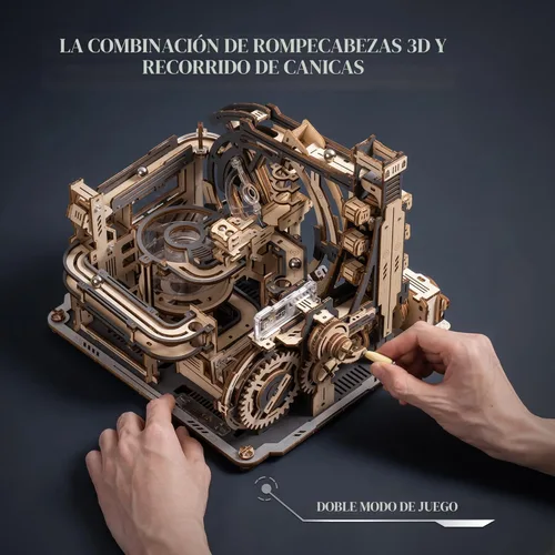 Vista 7 de ROKR Rompecabezas 3D para adultos, kits de modelos eléctricos Marble Space port LGC01, 472 piezas de rompecabezas de madera con diseño de canicas